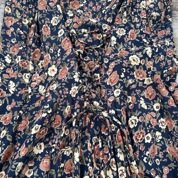 Weathervane Floral Button Front Midi Dress Navy Pink Cottagecore L - Picture 7 of 8